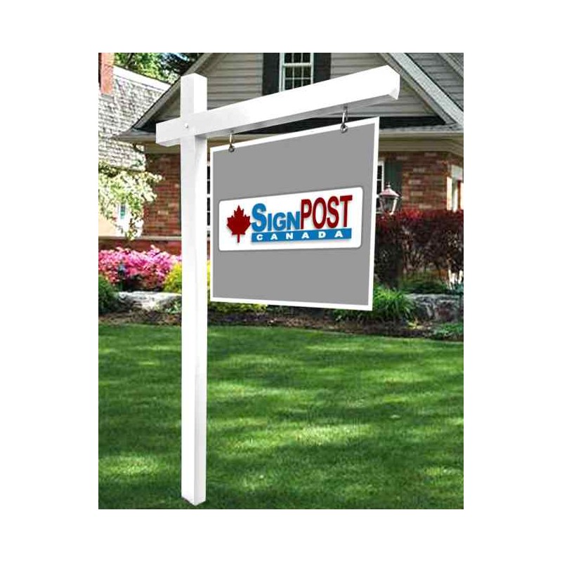 white real estate sign post