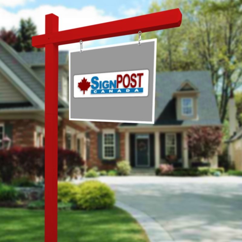 red real estate sign posts